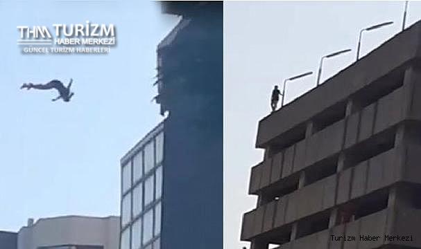 Hilton Otel'in çatısından kendini aşağıya bıraktı!