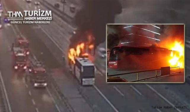 İki yolcu otobüsü seyir halindeyken alev alev yandı!