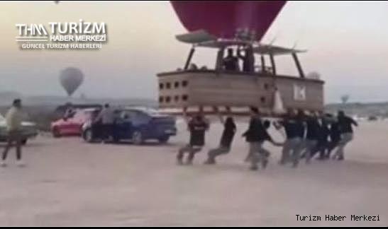 Kapadokya'da sıcak hava balonu arabaya çarptı!